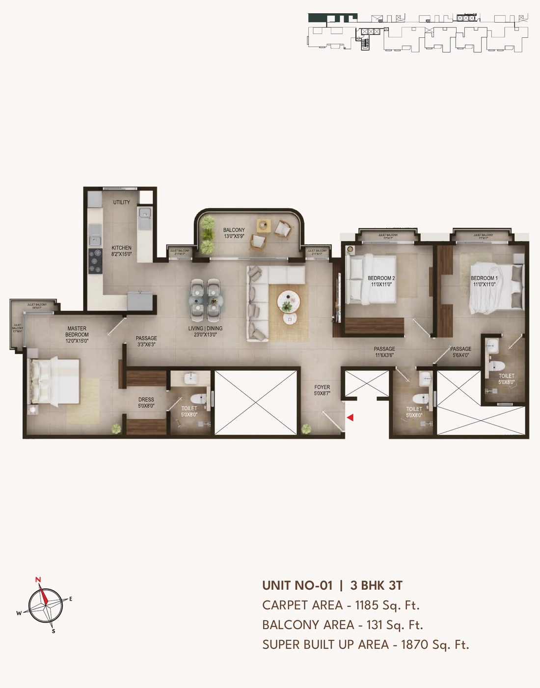 Concorde Sienna 3 BHK (3T) · unit 01 unit plan